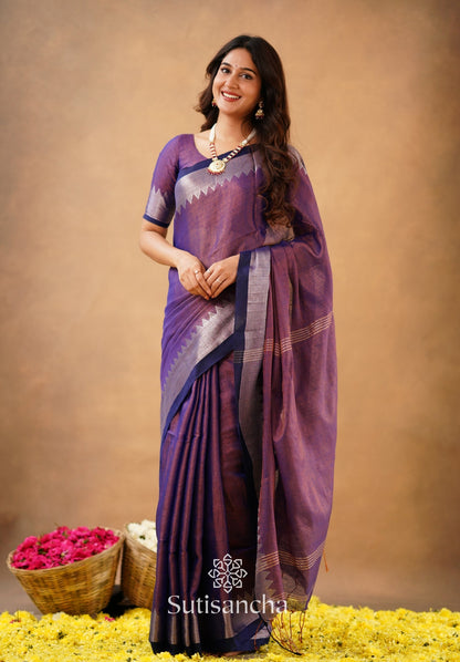 Dhiyona SS Sutisancha Purple Handloom Cotton Designer Tissue Saree