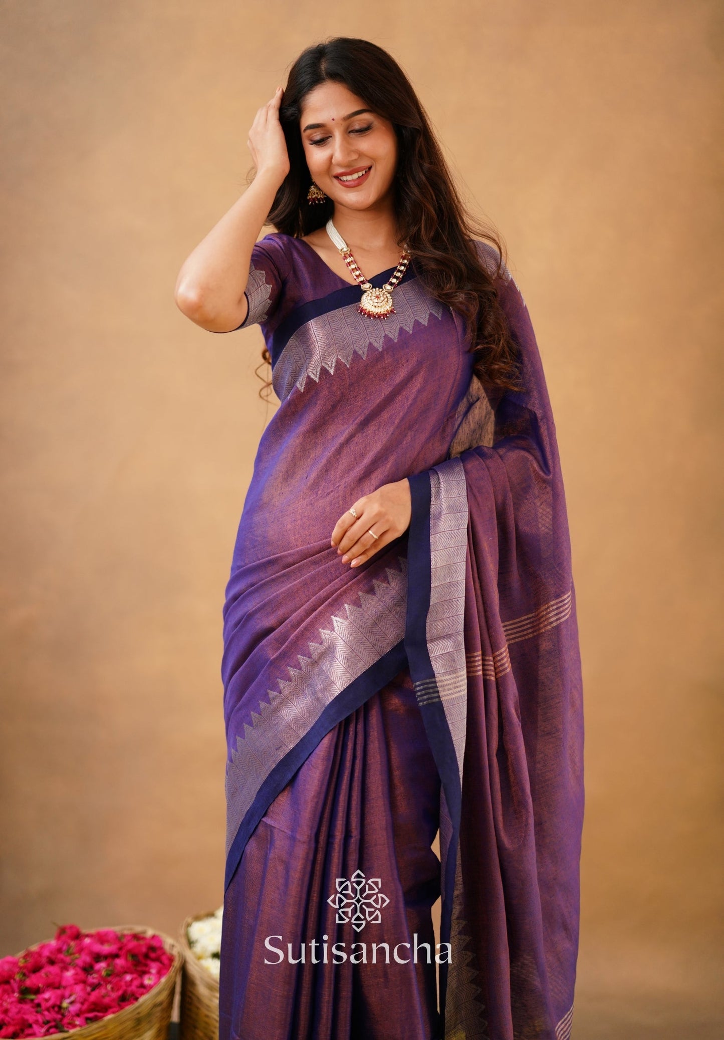 Dhiyona SS Sutisancha Purple Handloom Cotton Designer Tissue Saree