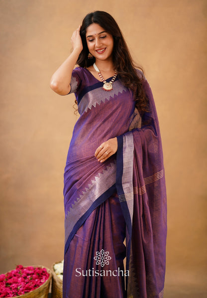 Dhiyona SS Sutisancha Purple Handloom Cotton Designer Tissue Saree
