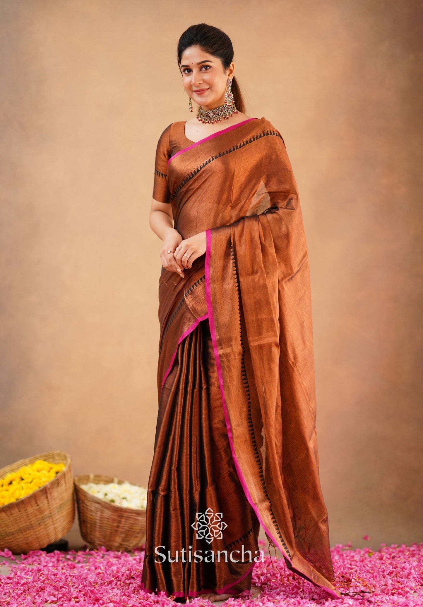 Dhiyona SS Sutisancha Copper Handloom Cotton Tissue Saree