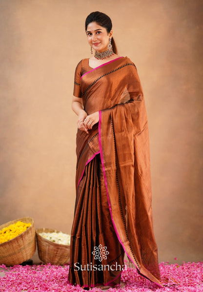 Dhiyona SS Sutisancha Copper Handloom Cotton Tissue Saree