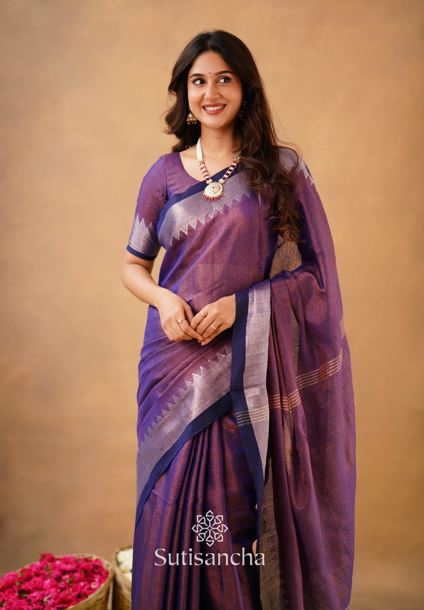 Dhiyona SS Sutisancha Purple Handloom Cotton Designer Tissue Saree