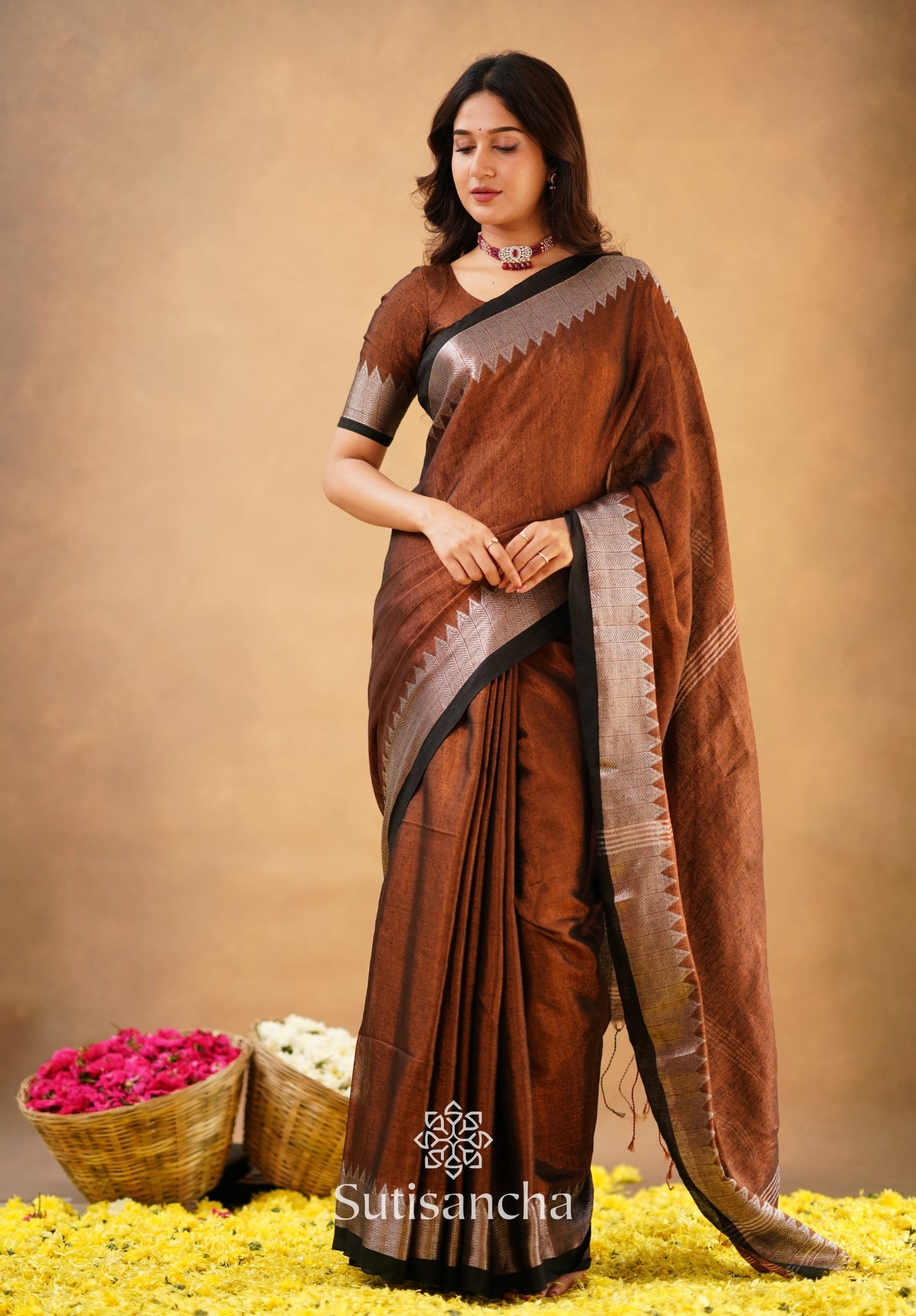 Dhiyona SS Sutisancha Copper Handloom Cotton Designer Tissue Saree