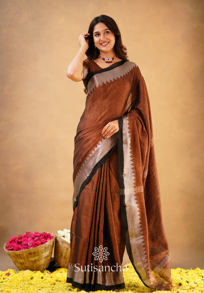 Dhiyona SS Sutisancha Copper Handloom Cotton Designer Tissue Saree