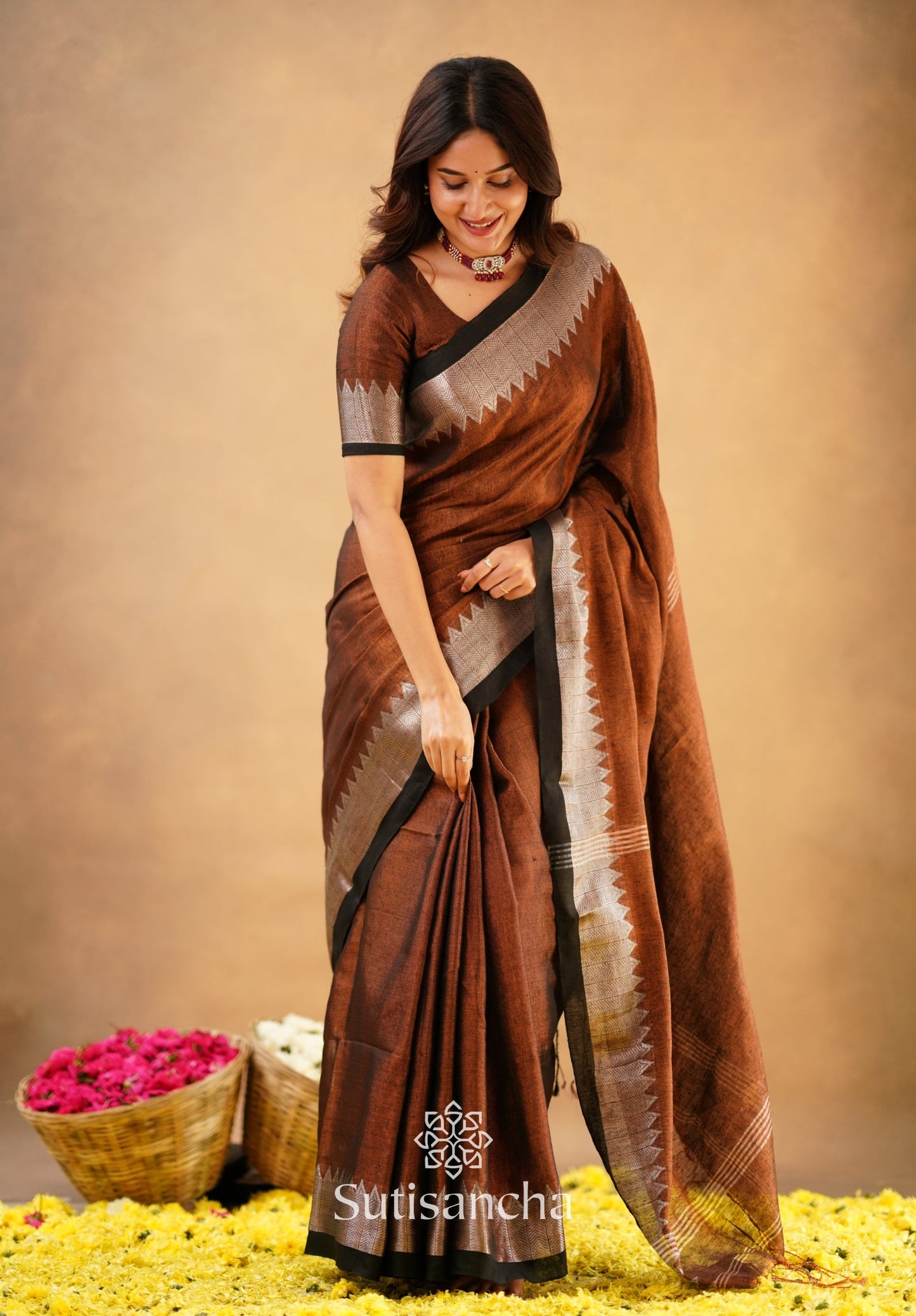 Dhiyona SS Sutisancha Copper Handloom Cotton Designer Tissue Saree