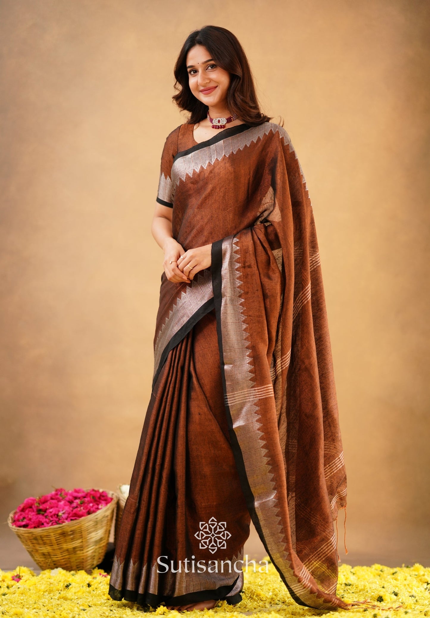 Dhiyona SS Sutisancha Copper Handloom Cotton Designer Tissue Saree