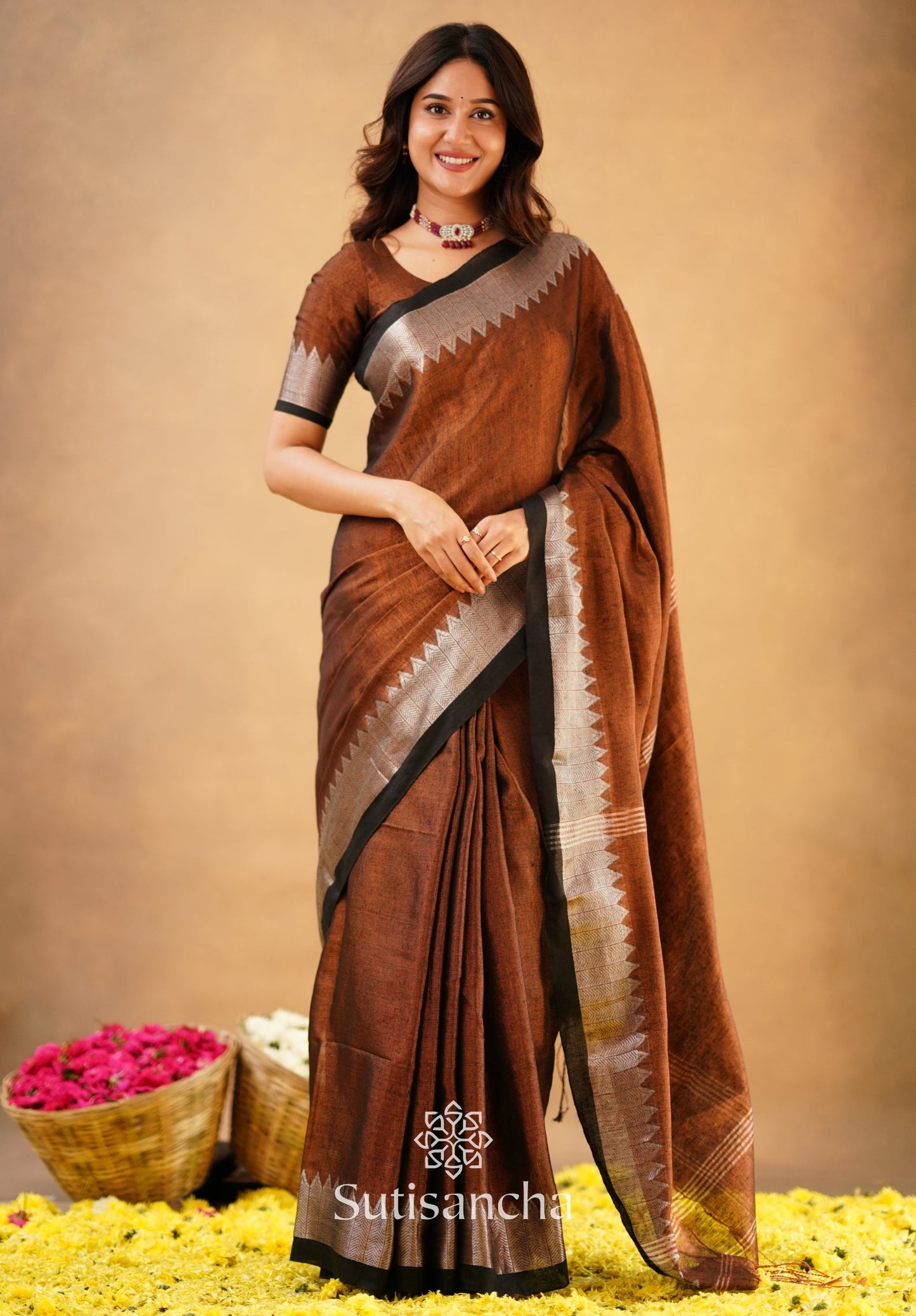 Dhiyona SS Sutisancha Copper Handloom Cotton Designer Tissue Saree