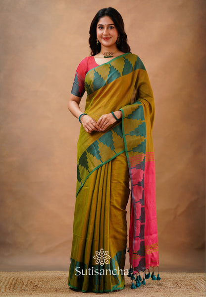 Dhiyona SS Tissue Cotton Handloom Saree with Artisanal Stepped Border