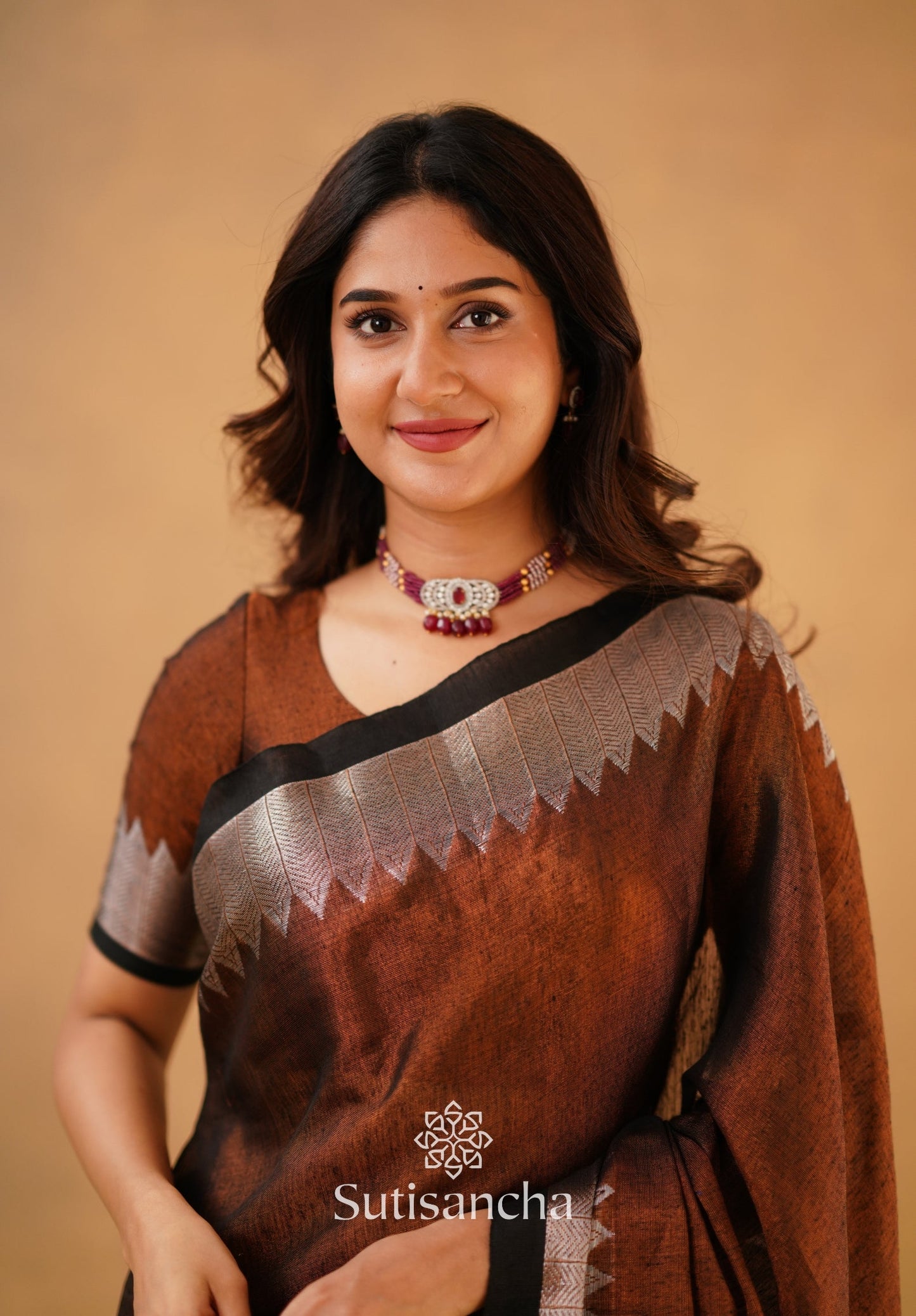 Dhiyona SS Sutisancha Copper Handloom Cotton Designer Tissue Saree