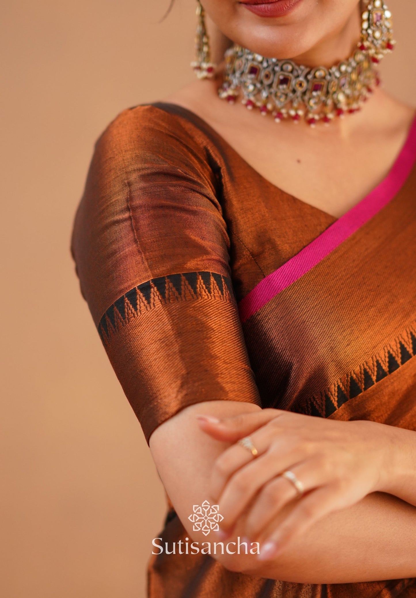 Dhiyona SS Sutisancha Copper Handloom Cotton Tissue Saree