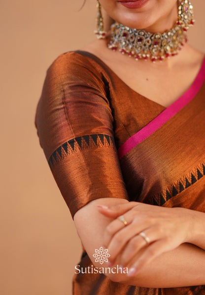 Dhiyona SS Sutisancha Copper Handloom Cotton Tissue Saree
