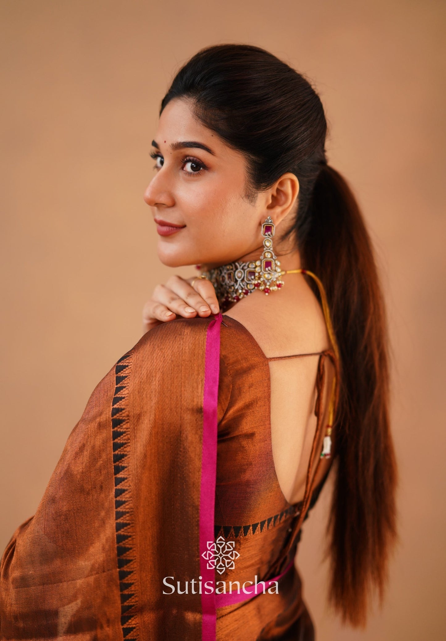 Dhiyona SS Sutisancha Copper Handloom Cotton Tissue Saree