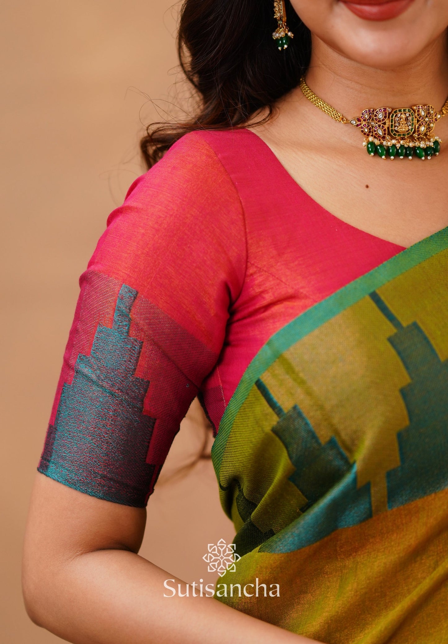 Dhiyona SS Tissue Cotton Handloom Saree with Artisanal Stepped Border