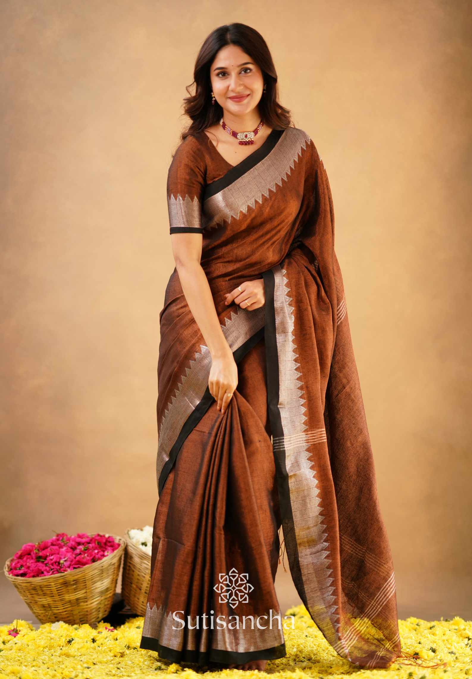 Dhiyona SS Sutisancha Copper Handloom Cotton Designer Tissue Saree
