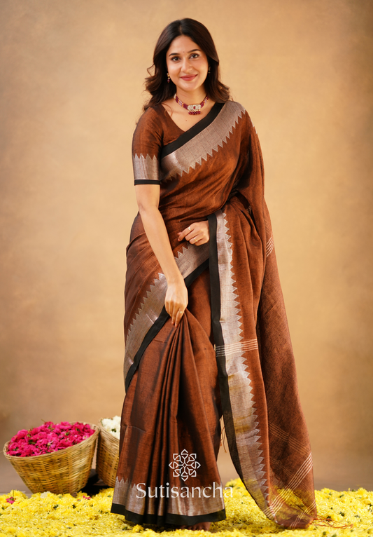 Dhiyona SS Sutisancha Copper Handloom Cotton Designer Tissue Saree