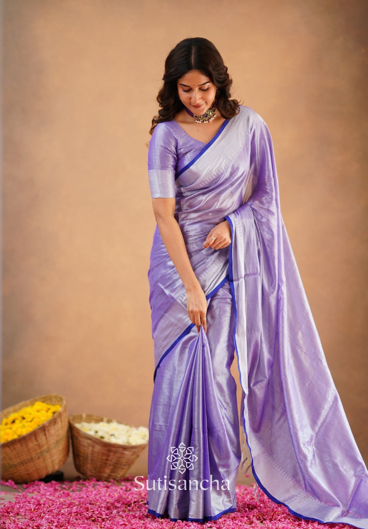 Dhiyona SS Sutisancha Lavender Handloom Cotton Tissue Saree