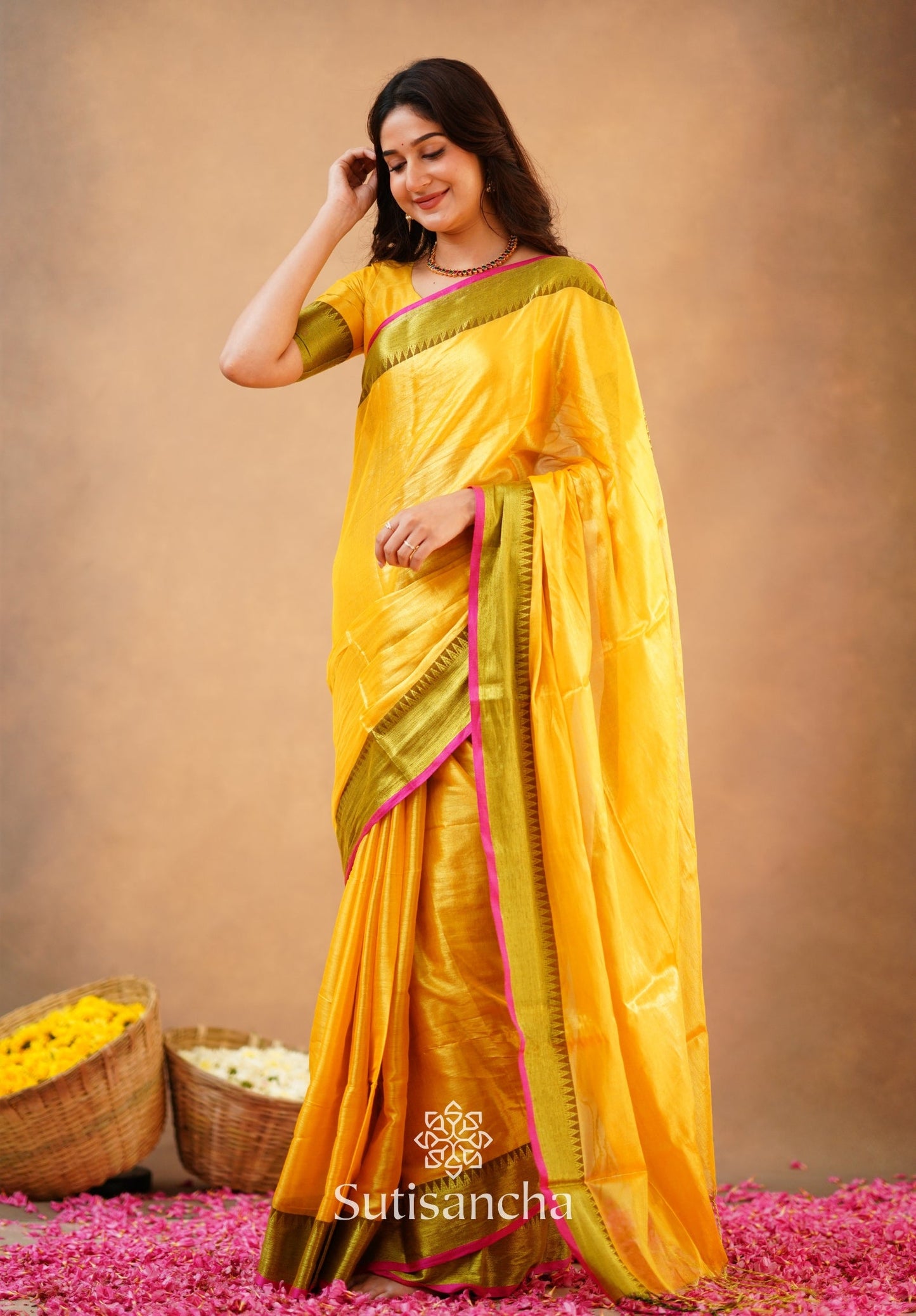 Dhiyona SS Sutisancha Yellow Handloom Cotton Tissue Saree