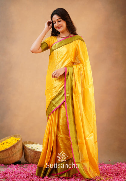 Dhiyona SS Sutisancha Yellow Handloom Cotton Tissue Saree
