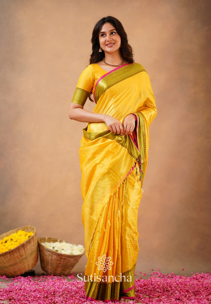 Dhiyona SS Sutisancha Yellow Handloom Cotton Tissue Saree