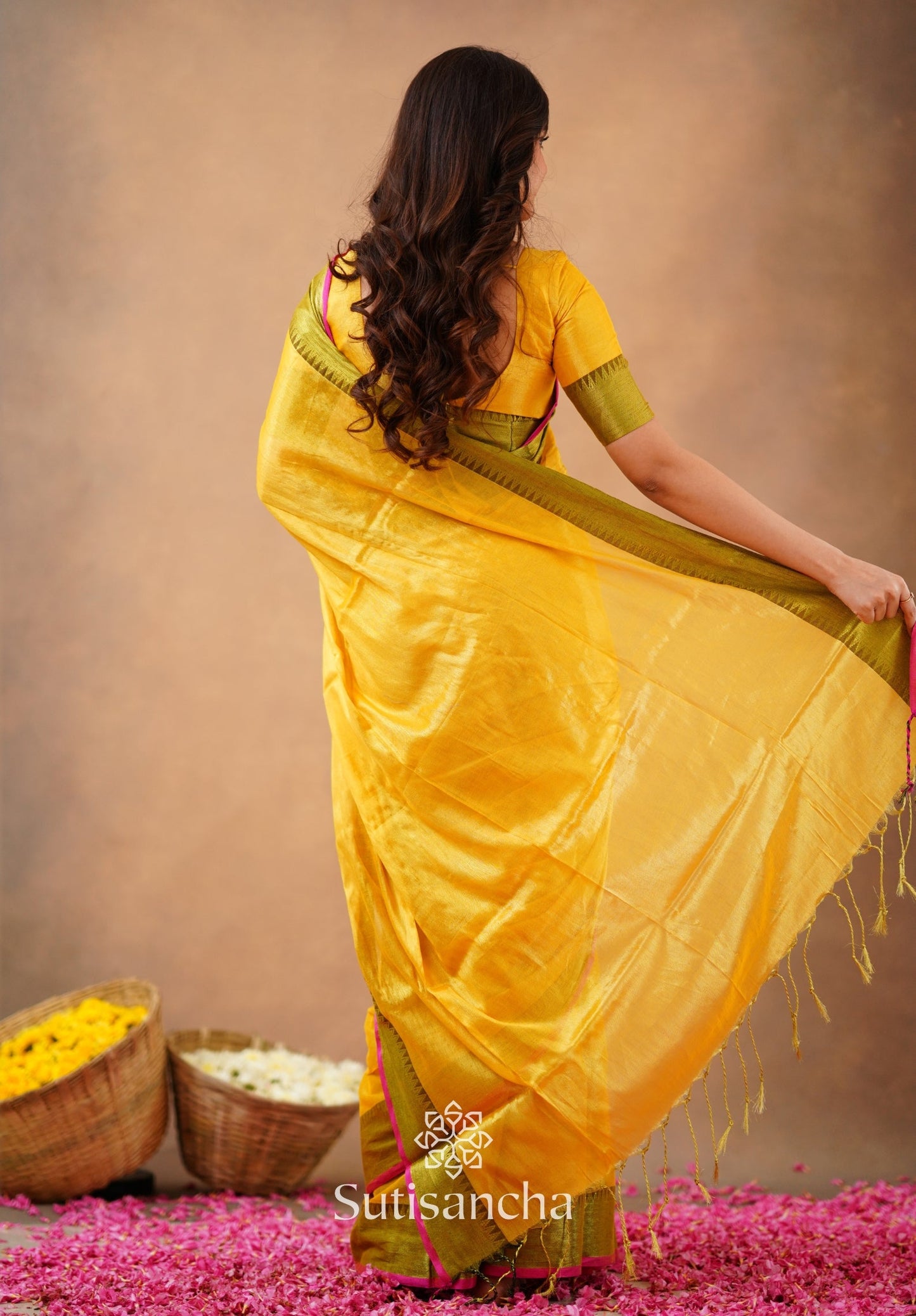 Dhiyona SS Sutisancha Yellow Handloom Cotton Tissue Saree