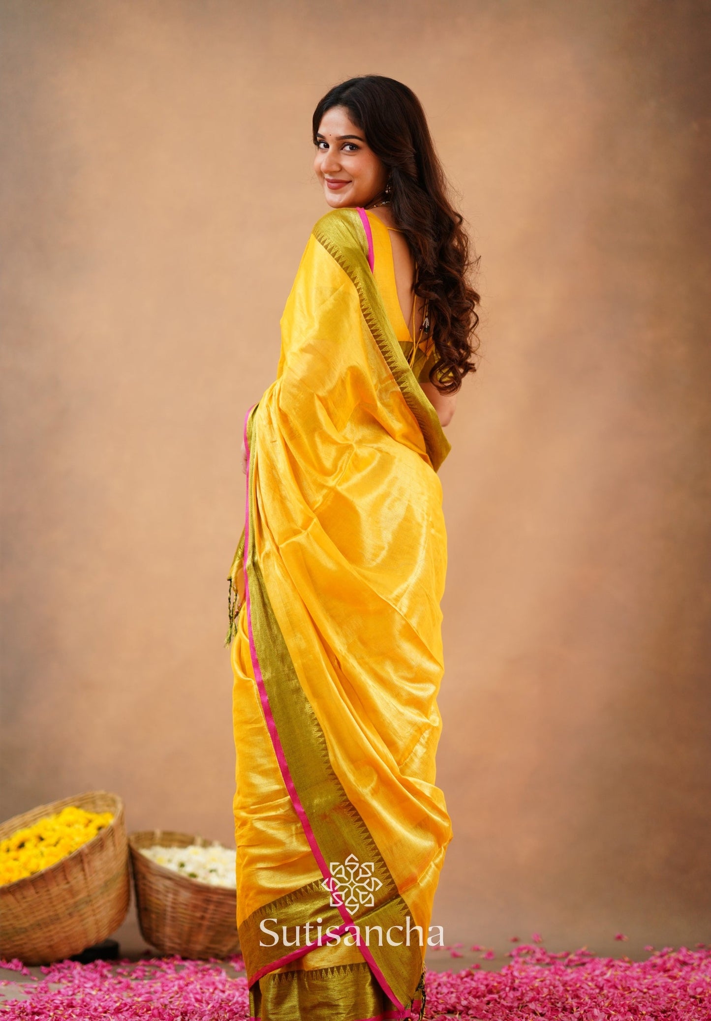 Dhiyona SS Sutisancha Yellow Handloom Cotton Tissue Saree