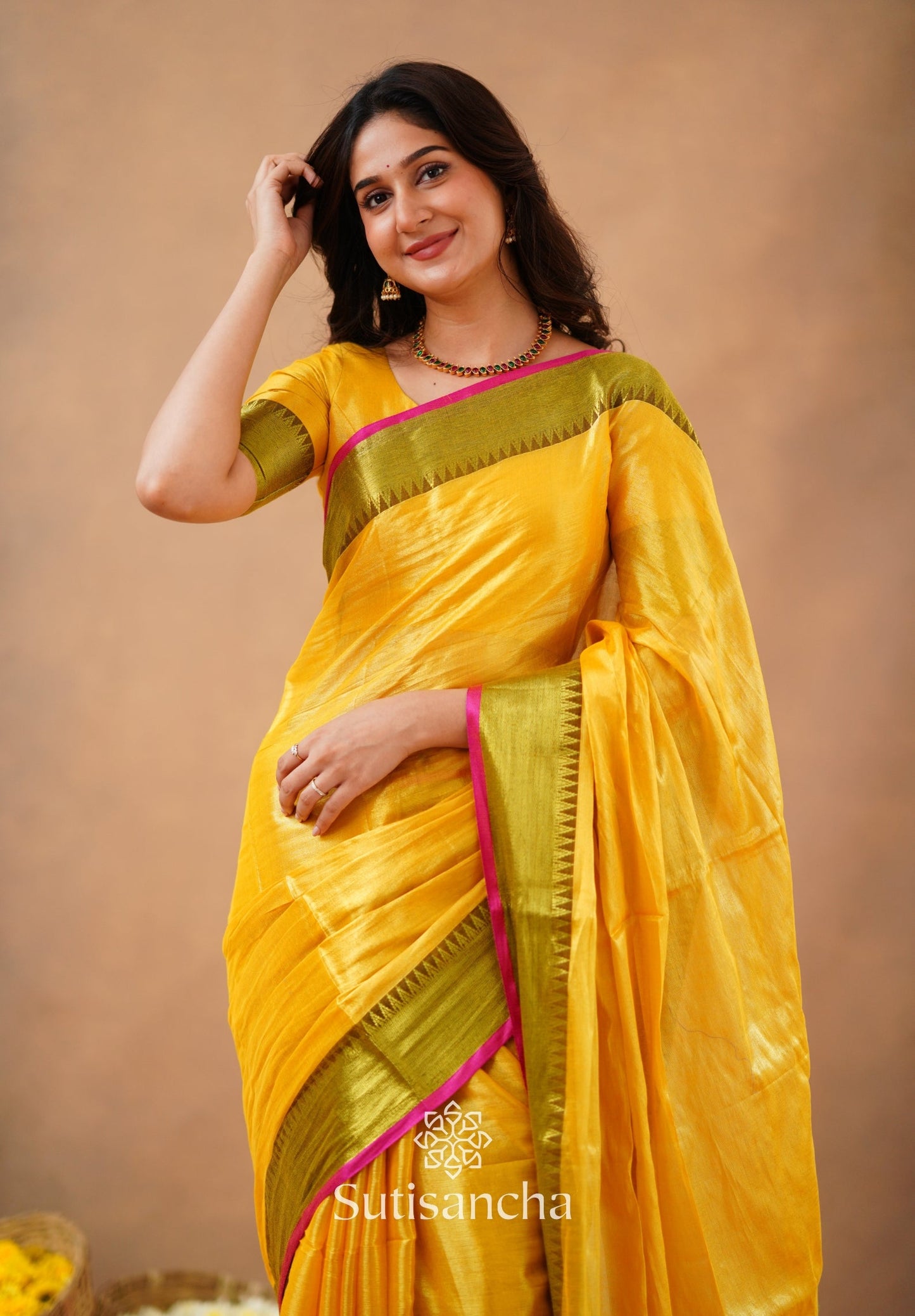 Dhiyona SS Sutisancha Yellow Handloom Cotton Tissue Saree