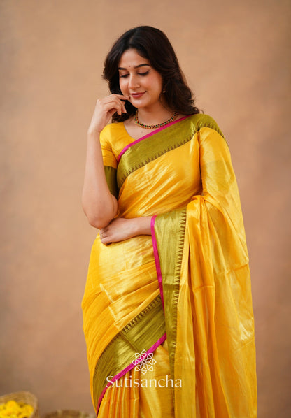 Dhiyona SS Sutisancha Yellow Handloom Cotton Tissue Saree