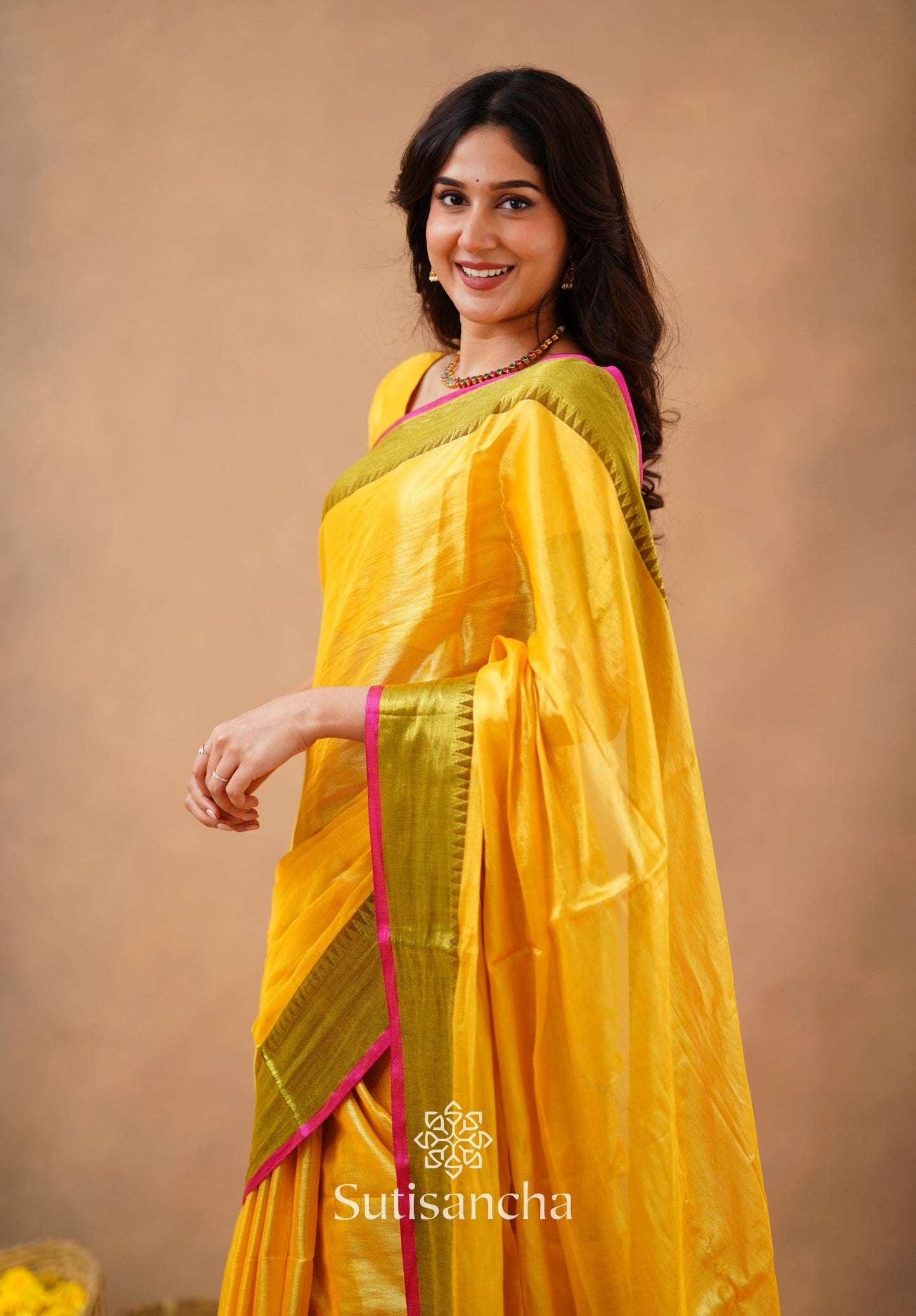Dhiyona SS Sutisancha Yellow Handloom Cotton Tissue Saree
