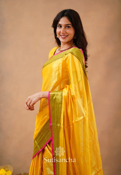 Dhiyona SS Sutisancha Yellow Handloom Cotton Tissue Saree