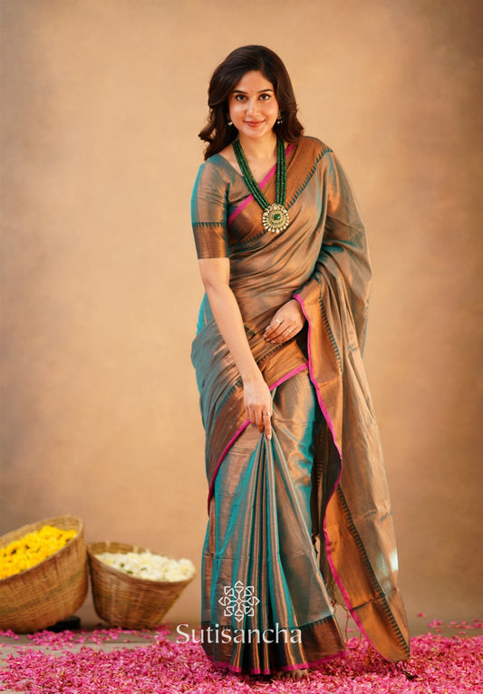 Dhiyona SS Sutisancha Rama Green Handloom Cotton Tissue Saree