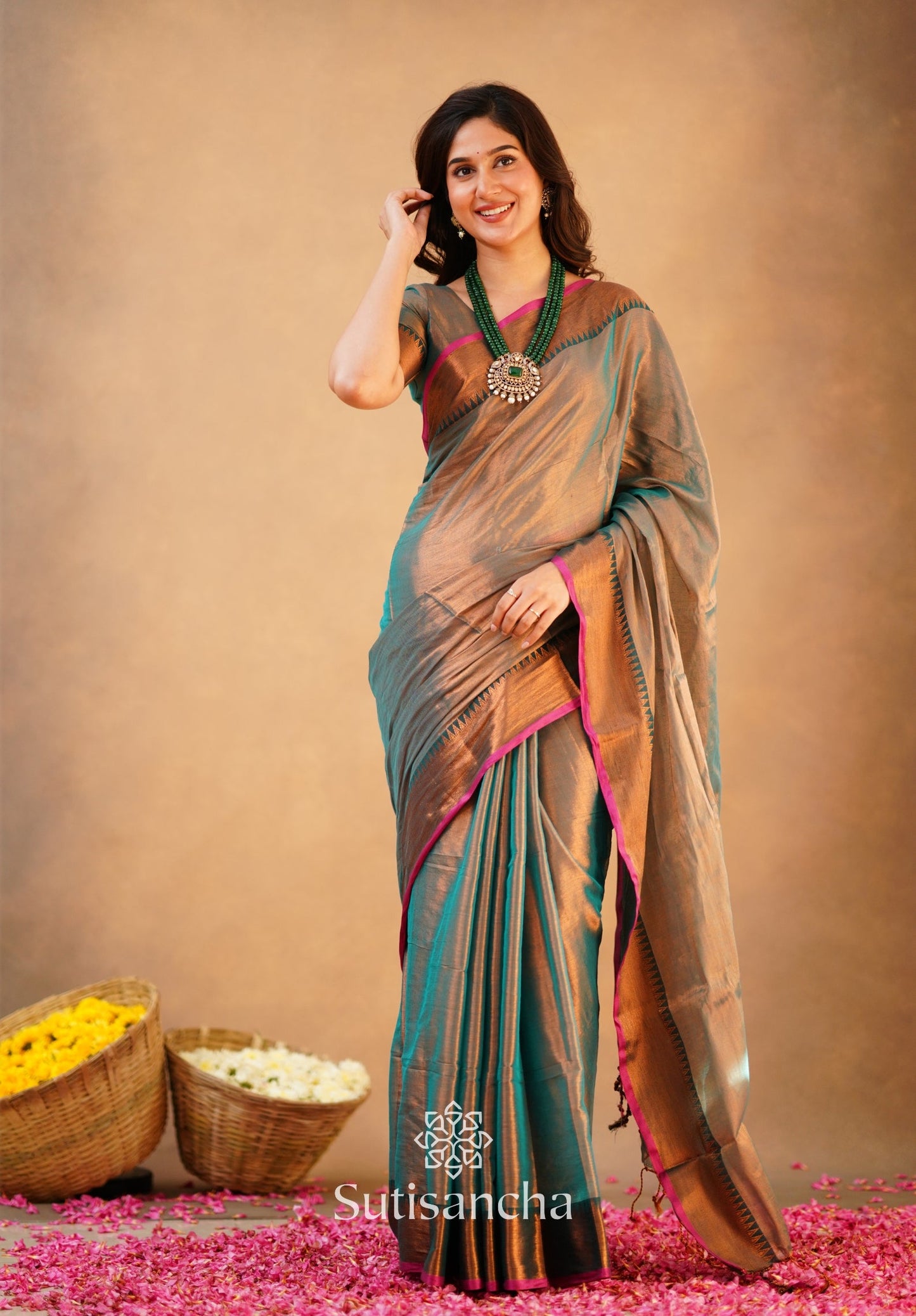 Dhiyona SS Sutisancha Rama Green Handloom Cotton Tissue Saree