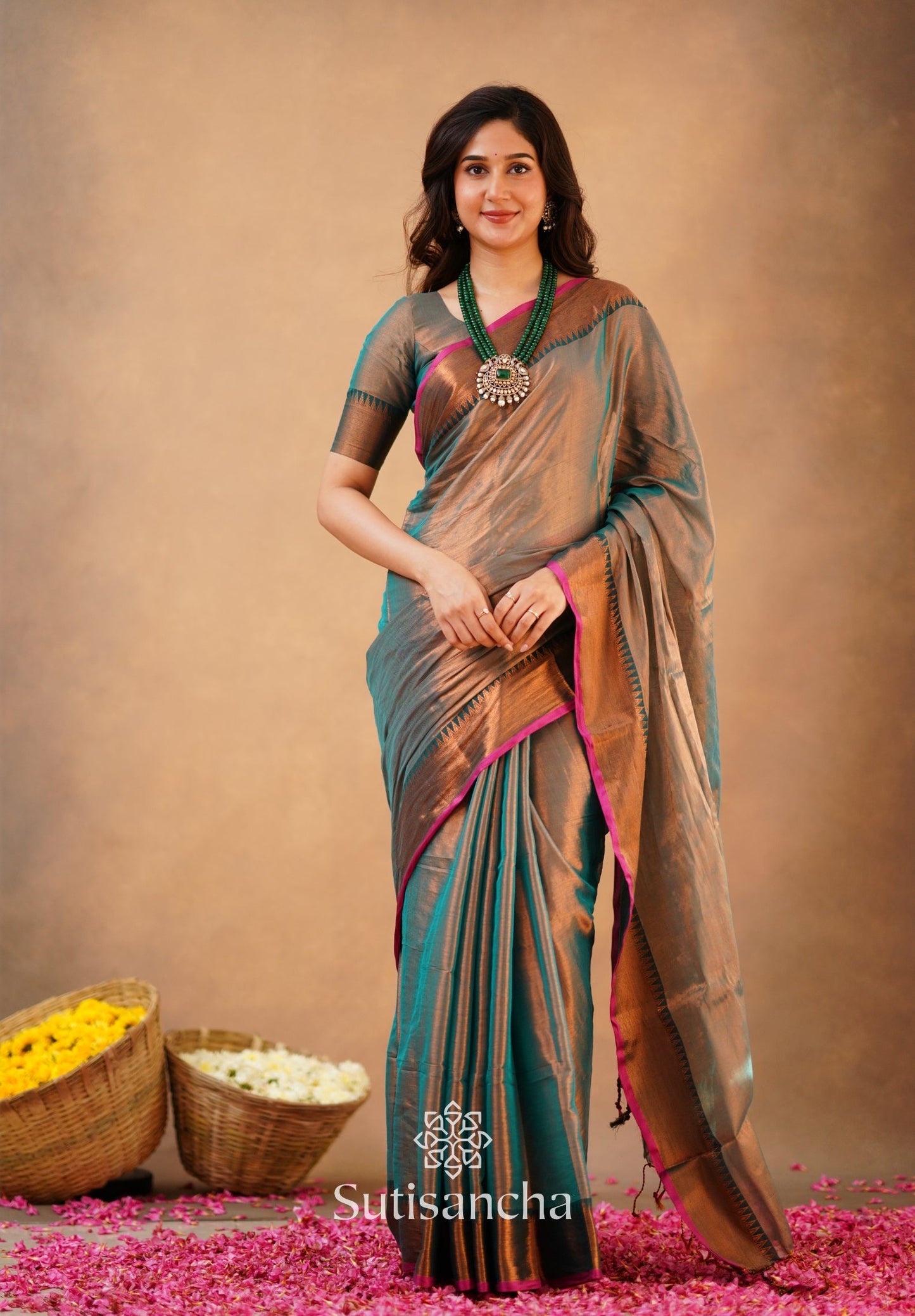 Dhiyona SS Sutisancha Rama Green Handloom Cotton Tissue Saree