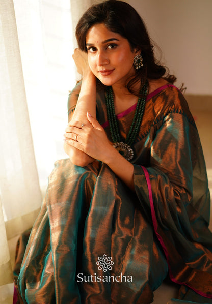 Dhiyona SS Sutisancha Rama Green Handloom Cotton Tissue Saree