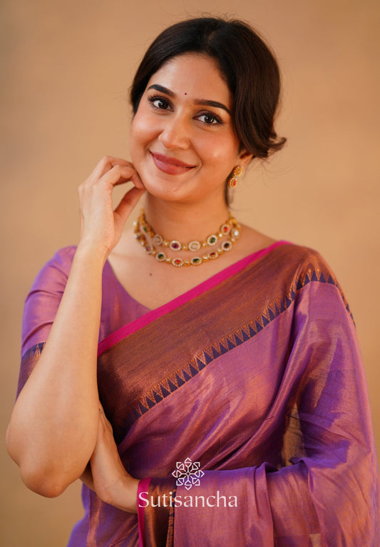 Dhiyona SS Sutisancha Onion Pink Handloom Cotton Tissue Saree