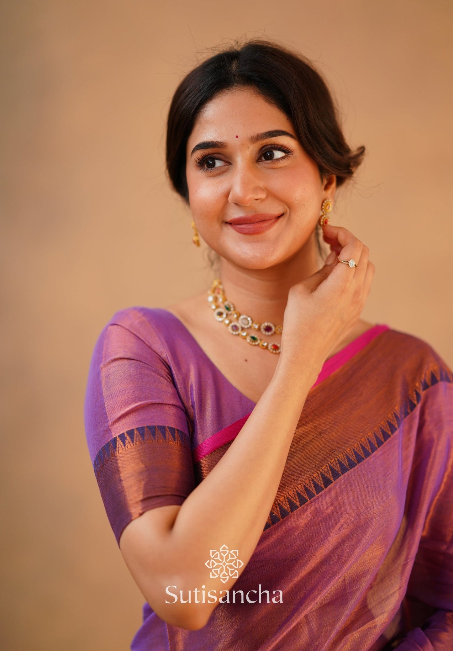 Dhiyona SS Sutisancha Onion Pink Handloom Cotton Tissue Saree