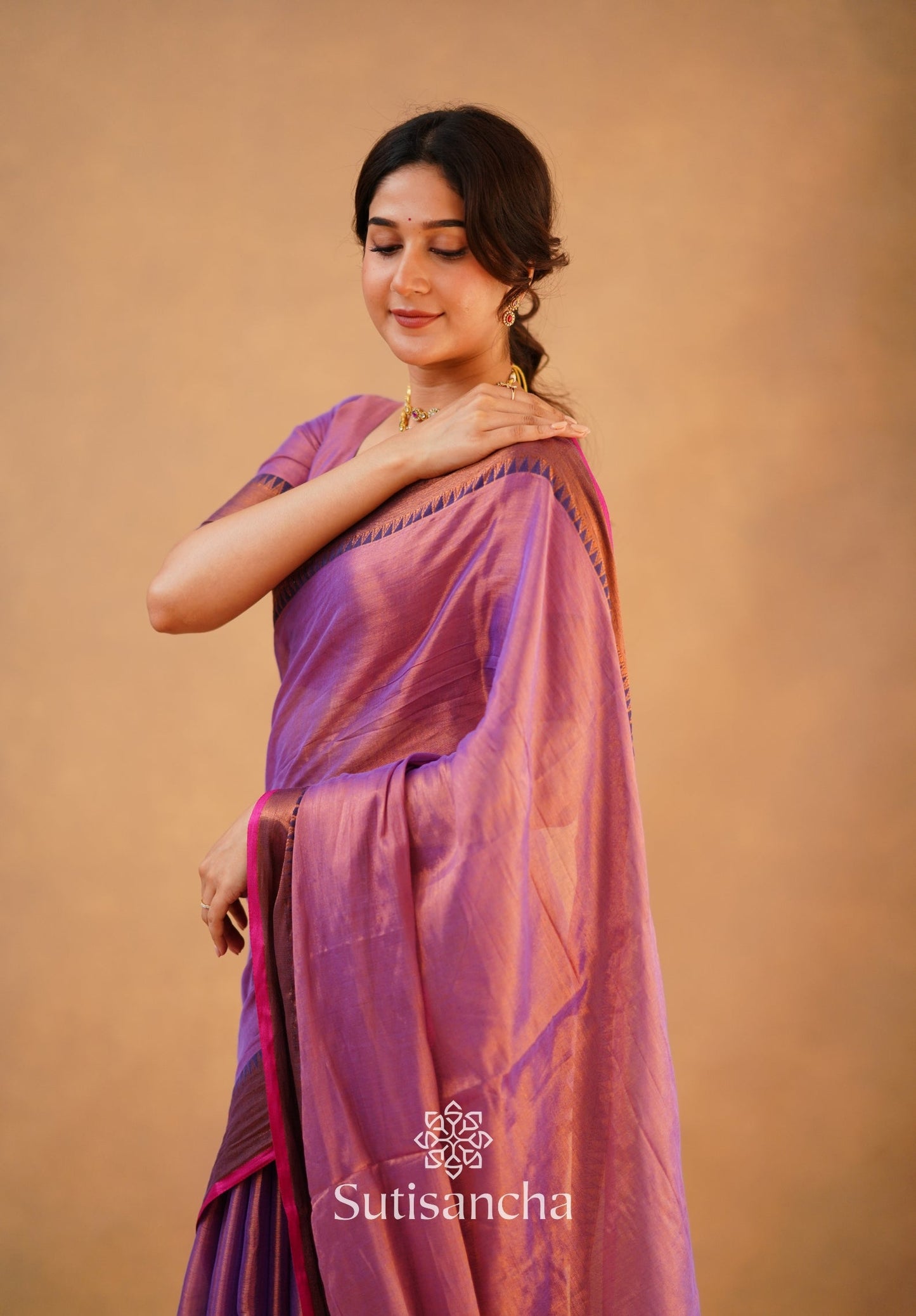 Dhiyona SS Sutisancha Onion Pink Handloom Cotton Tissue Saree