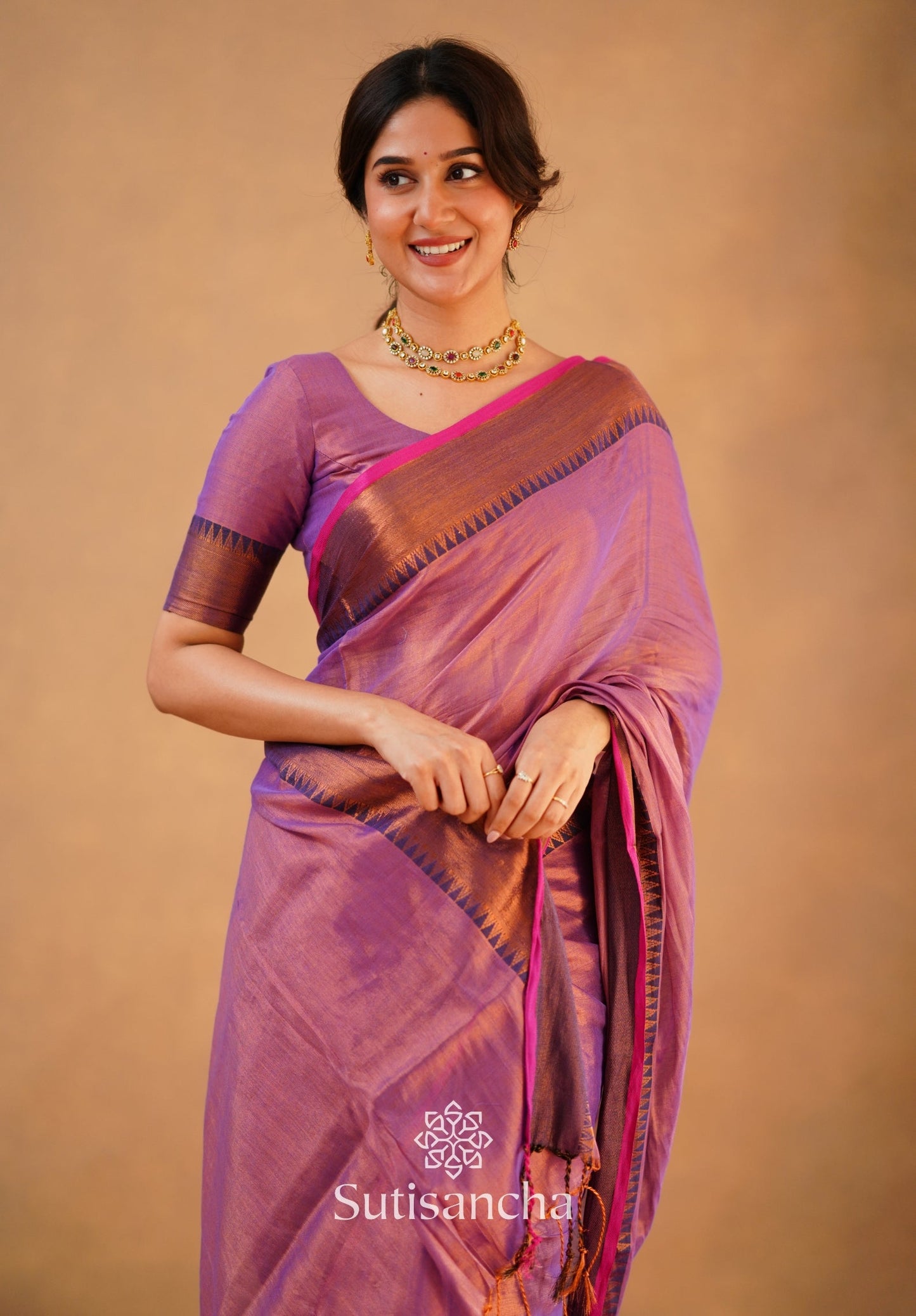 Dhiyona SS Sutisancha Onion Pink Handloom Cotton Tissue Saree