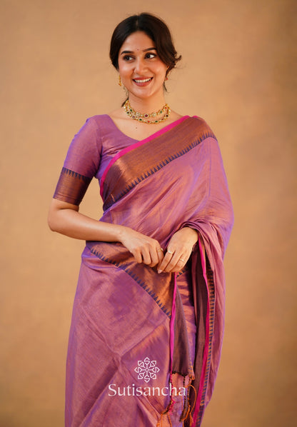 Dhiyona SS Sutisancha Onion Pink Handloom Cotton Tissue Saree