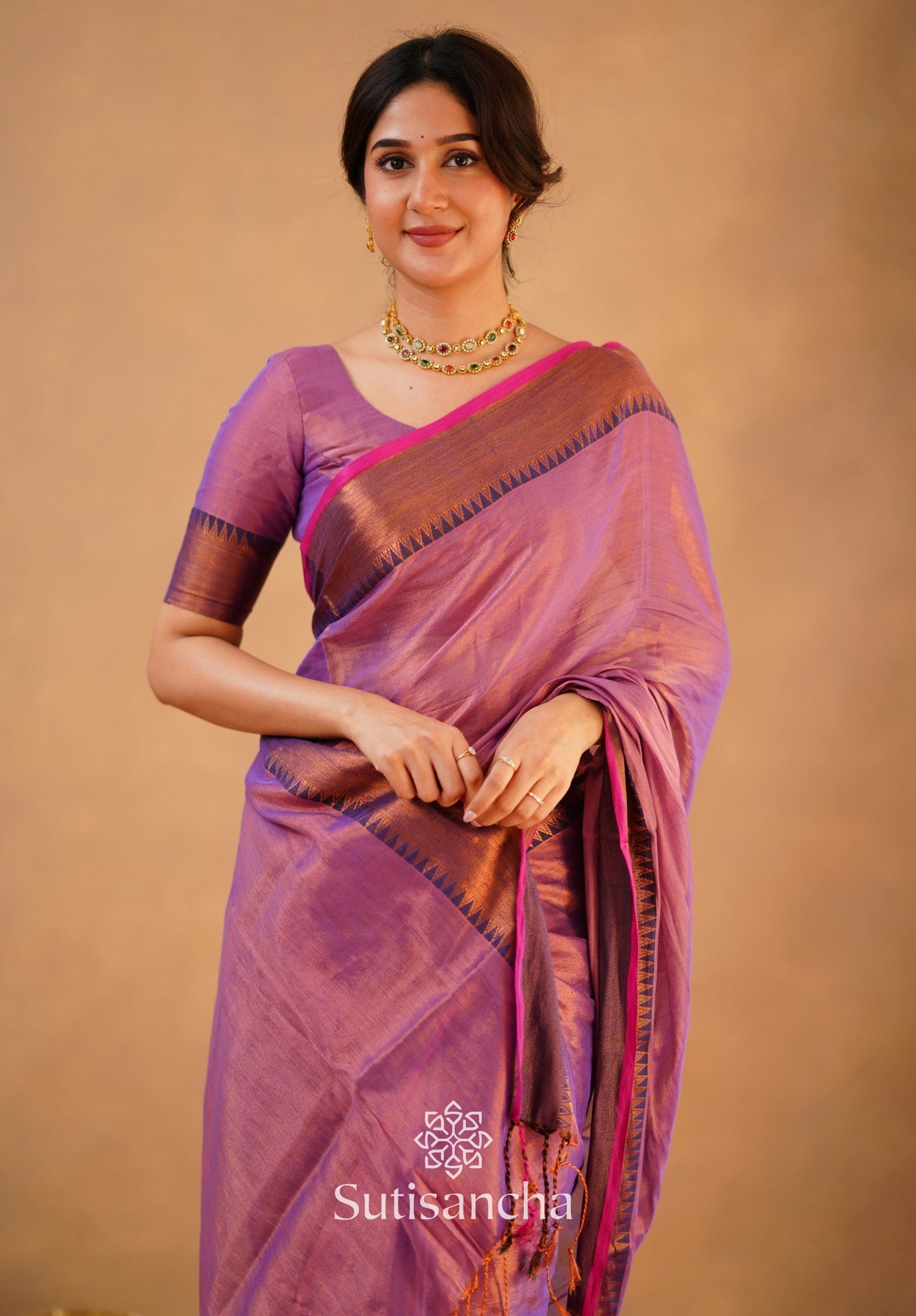 Dhiyona SS Sutisancha Onion Pink Handloom Cotton Tissue Saree