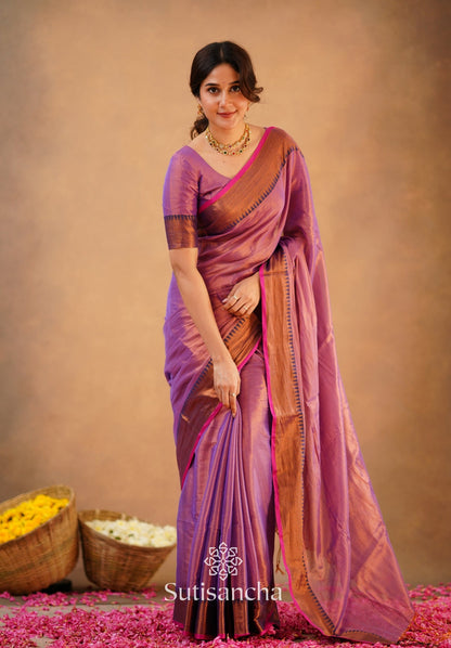 Dhiyona SS Sutisancha Onion Pink Handloom Cotton Tissue Saree