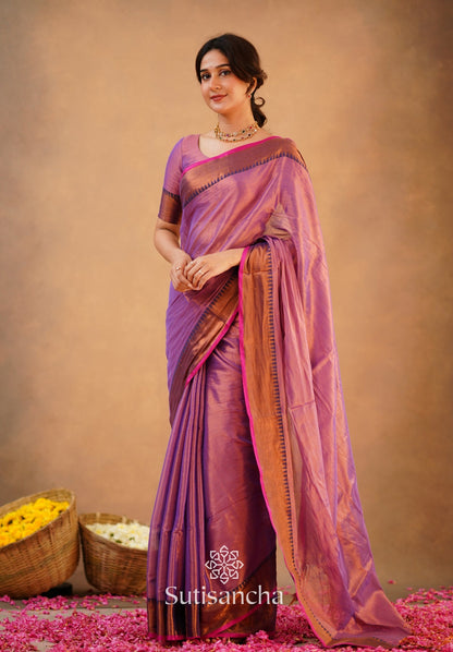 Dhiyona SS Sutisancha Onion Pink Handloom Cotton Tissue Saree