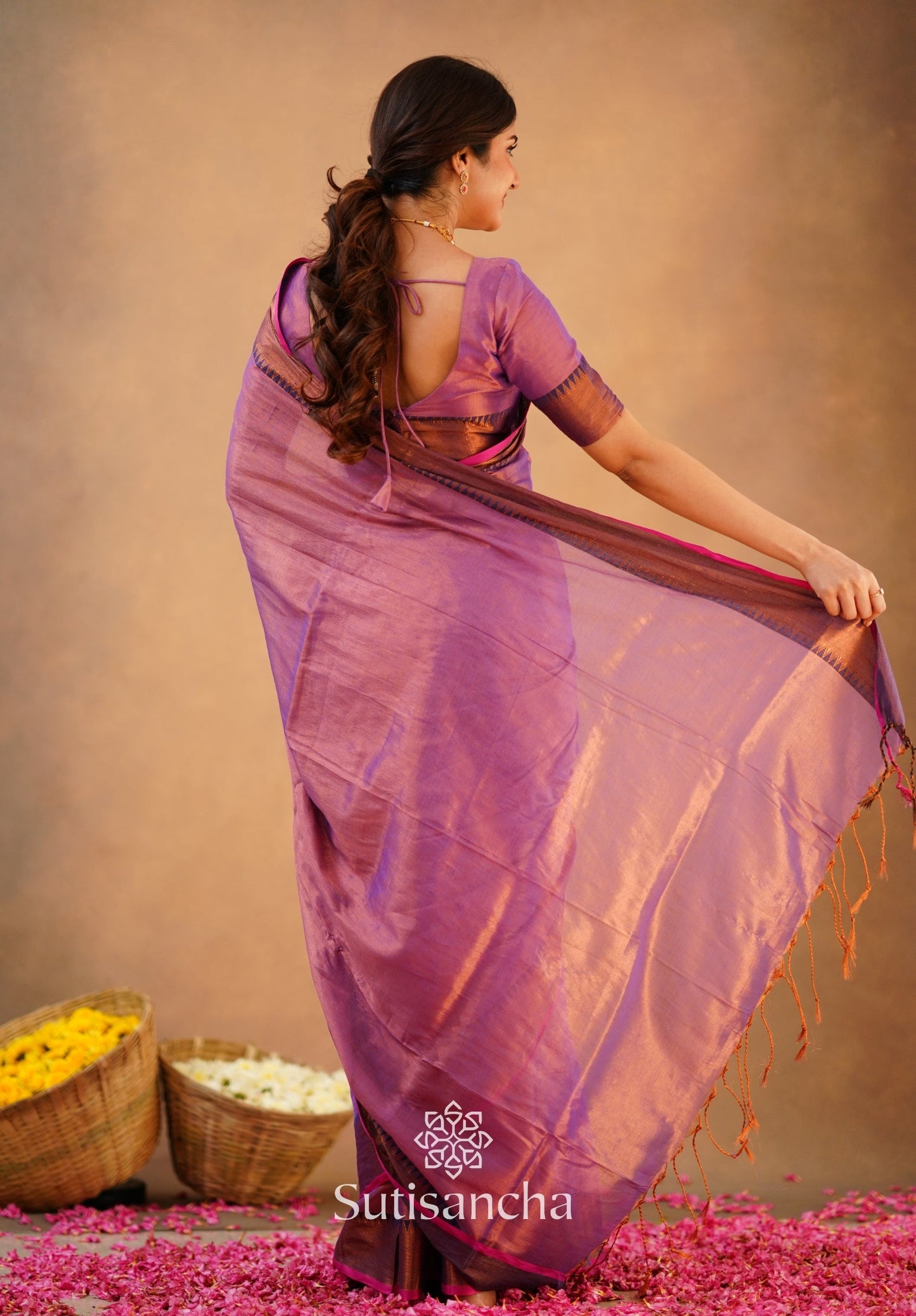 Dhiyona SS Sutisancha Onion Pink Handloom Cotton Tissue Saree