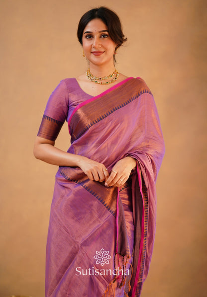 Dhiyona SS Sutisancha Onion Pink Handloom Cotton Tissue Saree
