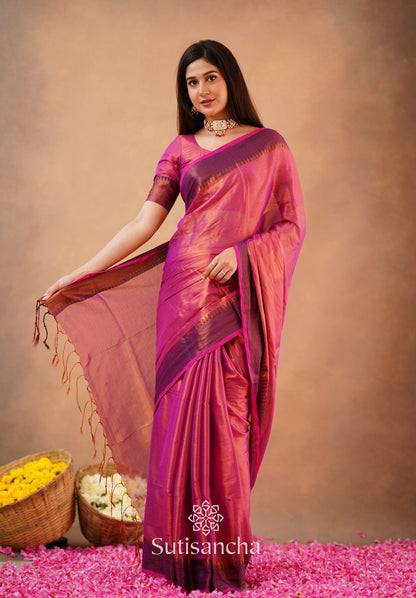 Dhiyona SS Sutisancha Peach Handloom Cotton Tissue Saree