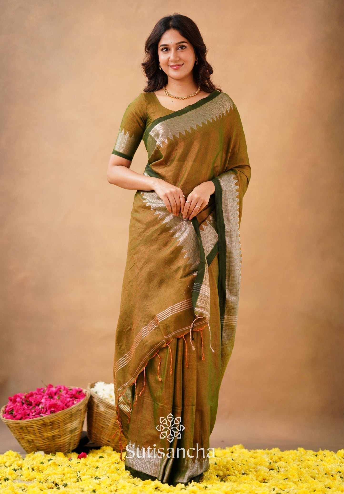 Dhiyona SS Sutisancha Anique Bronze Handloom Cotton Designer Tissue Saree