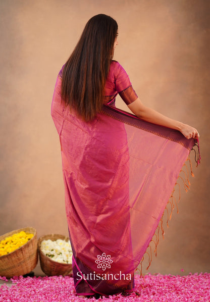 Dhiyona SS Sutisancha Peach Handloom Cotton Tissue Saree