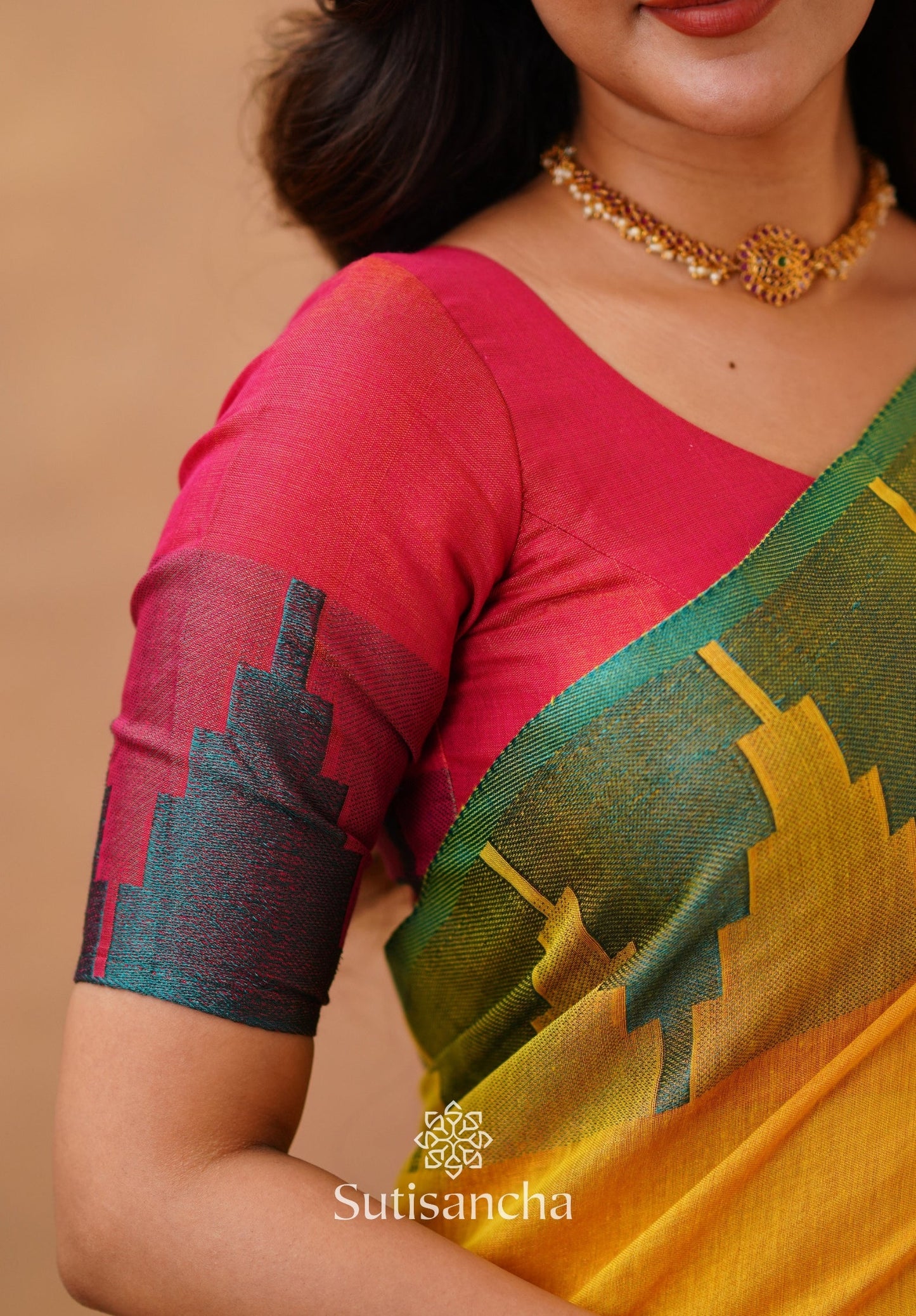 Dhiyona SS Tissue Cotton Handloom Saree with Artisanal Stepped Border