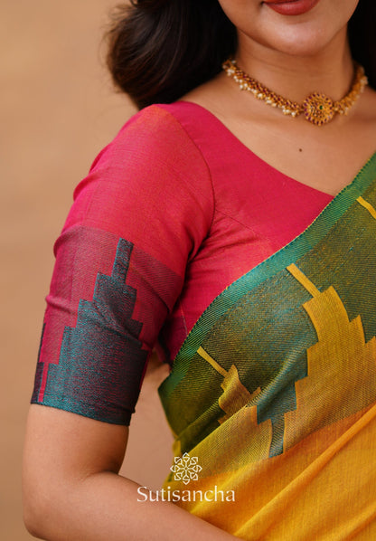Dhiyona SS Tissue Cotton Handloom Saree with Artisanal Stepped Border