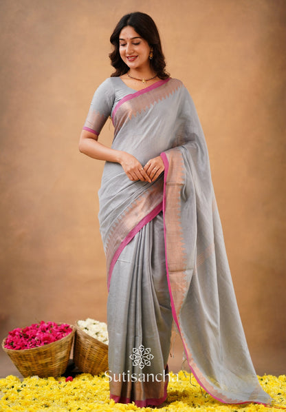Dhiyona SS Sutisancha Metal Gray Handloom Cotton Designer Tissue Saree