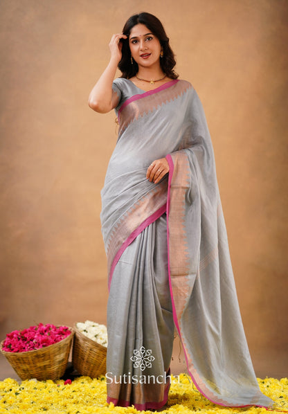 Dhiyona SS Sutisancha Metal Gray Handloom Cotton Designer Tissue Saree